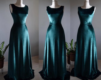 Emerald Green Velvet Square Neck Bridesmaid Dress Wedding Party Jewel Green Velvet Maid Of Honor Mother Of Bride Wedding Guest Dress