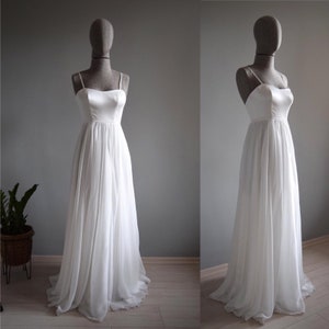 Minimalist Rehearsal Dinner Bridal Dress With Matching Tie In Sash | Elopement Beach Wedding Dress In Luxe Satin/Chiffon
