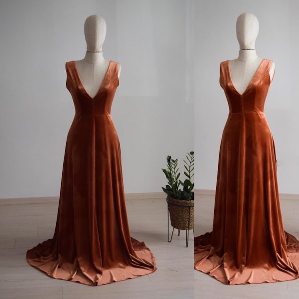 Rust Velvet Bridesmaid Dress - Etsy