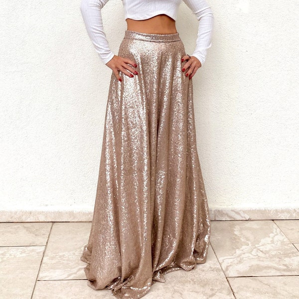 Paulo Due Women's Sequin Maxi Skirt - High-Waisted, Lined, With Slit (Sizes 8-22)