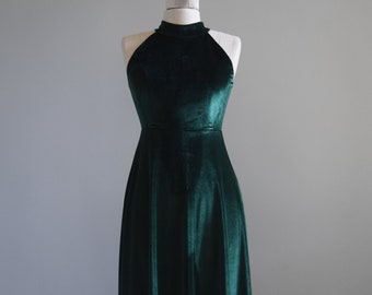 Green velvet halter dress hotsell