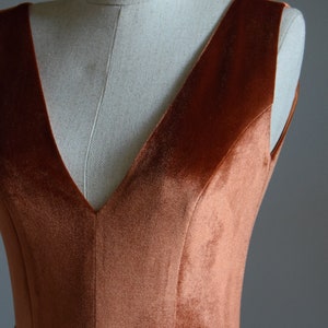 Velvet Bridesmaid Dress In Terracotta Rust | Deep V Neck Line Open Back Wedding Party Mother Of Bride Velvet Copper Burnt Orange Dress