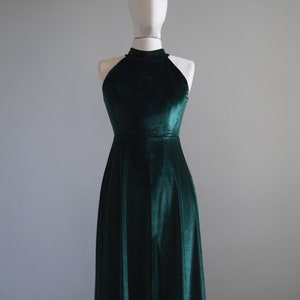 Velvet Midi Length Emerald Green Halter Bridesmaid Dress Jewel Dark Green Luxe Velvet Maid Of Honor Bridal Party Dress