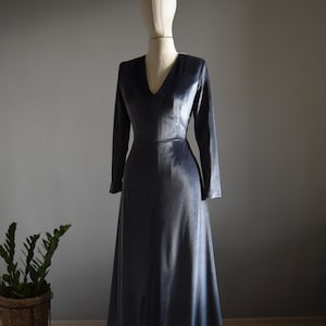 French Blue Velvet Bridesmaid Dress Long Sleeve Lux Velvet Wedding Guest Dress | Mother Of Bride Maid Of Honor Velvet Holiday Gown