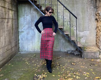 Made To Measure Red Tartan Royal Stewart Pencil Skirt | Hidden Zipper Fully Lined Poly Viscose Washable Fabric Custom Made Christmas Skirt