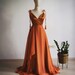 Georgette/Silk Chiffon With Top Satin Copper Bridesmaid Dress | Burnt Orange Bridesmaid Dress | Rust Full Length Asymmetric Bridal Dress