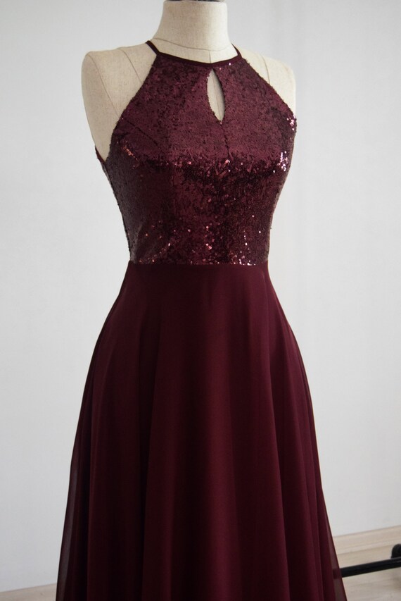 princess polly baby blue dress Elle Charming V Neck Sleeveless Pleated Maxi Chiffon Bridesmaid Dresses, Cabernet