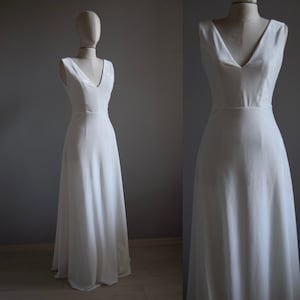 Stretch Samt Brautjungfer Kleid In Weiß | Tiefem V-Ausschnitt Line Open Back Hochzeit Kleid | Off White Velvet MOH Brautjungfer Kleid