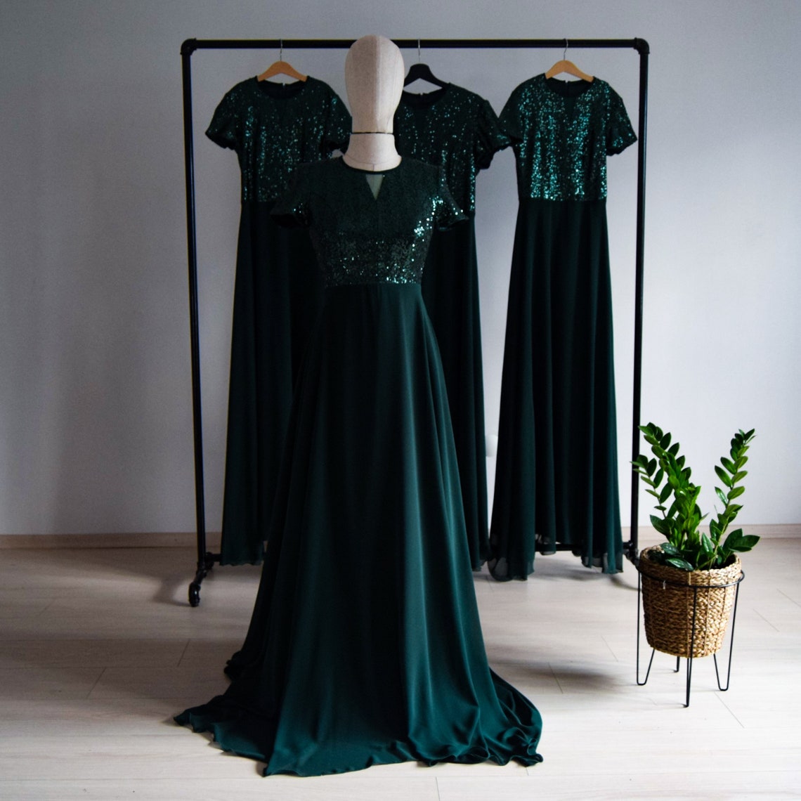 Silk Chiffon With Top Emerald Jade Green Sequin Etsy