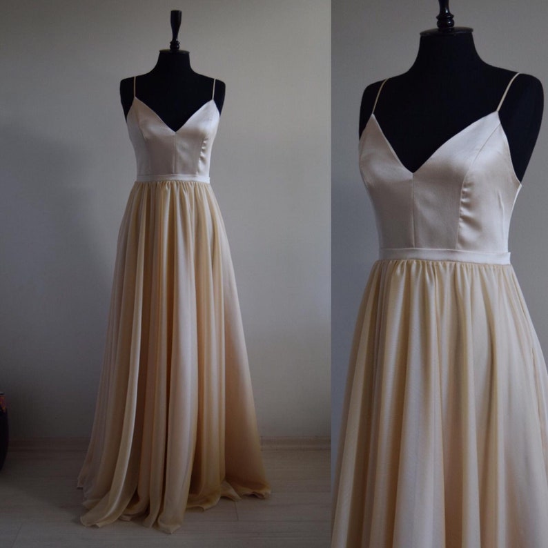 Chiffon With Top Satin Bridesmaid Maxi Etsy