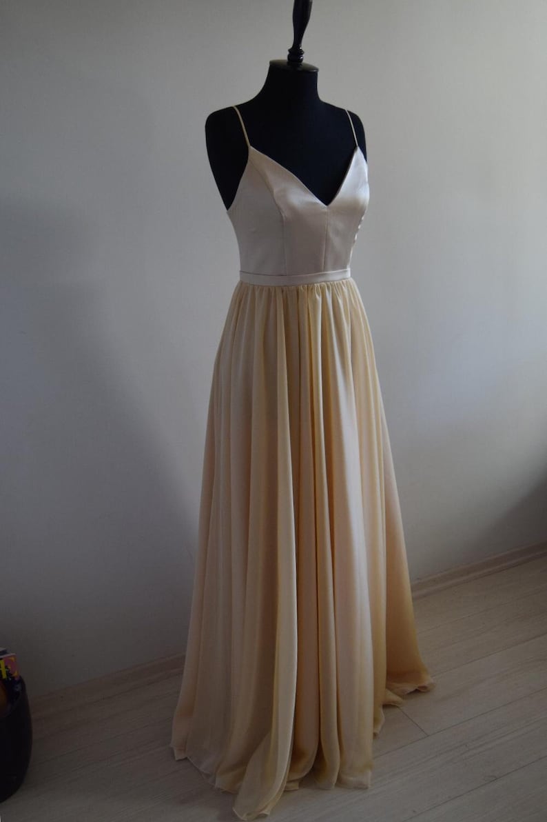 Chiffon With Top Satin Bridesmaid Maxi Dress In Etsy