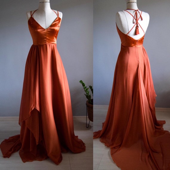 Georgette/silk Chiffon With Top Satin Asymmetric Orange Bridal - Etsy