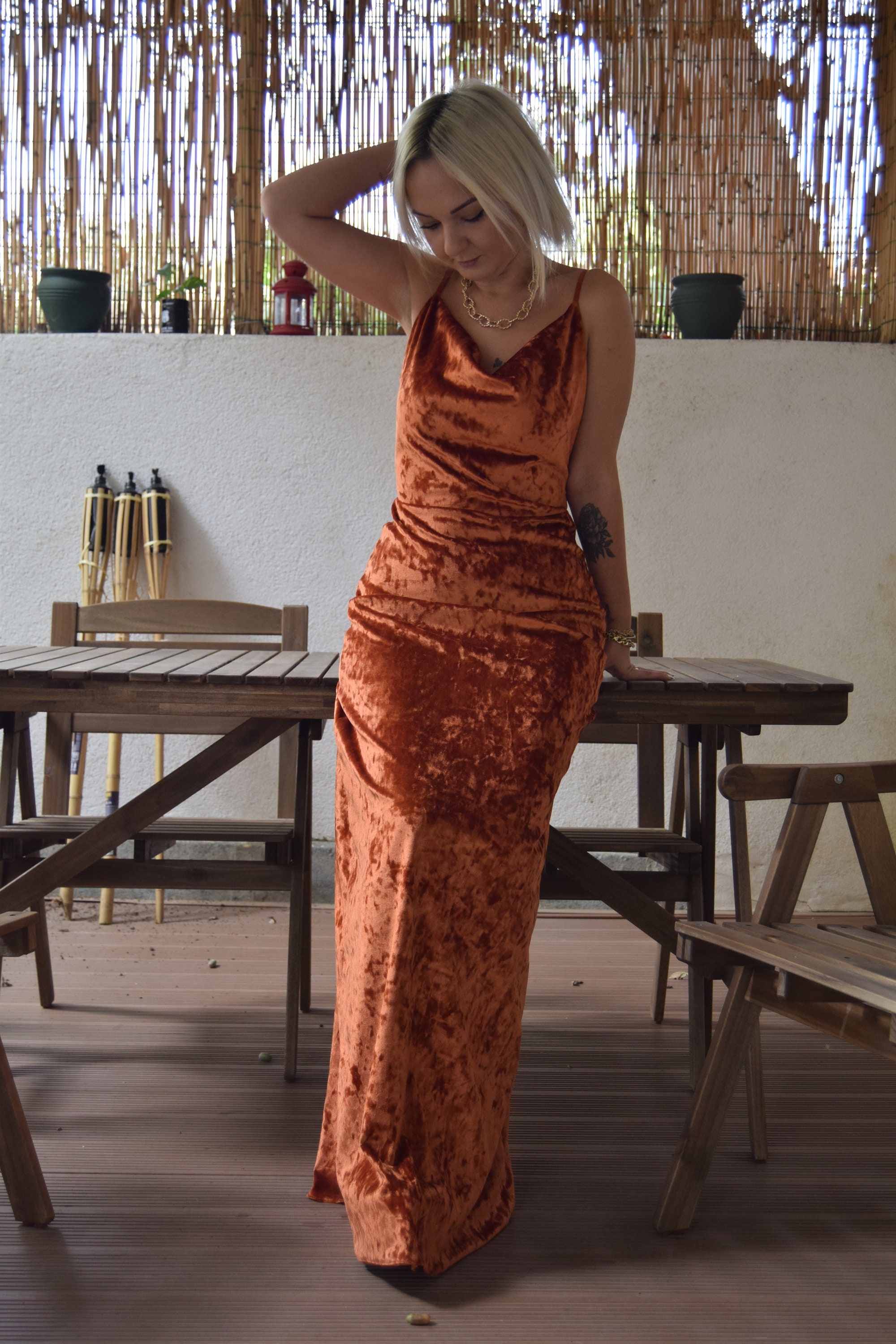 burnt orange velvet dress With Color Orange Velvet Bridesmaid Dresses Optional ribbons and two Azazie Mero