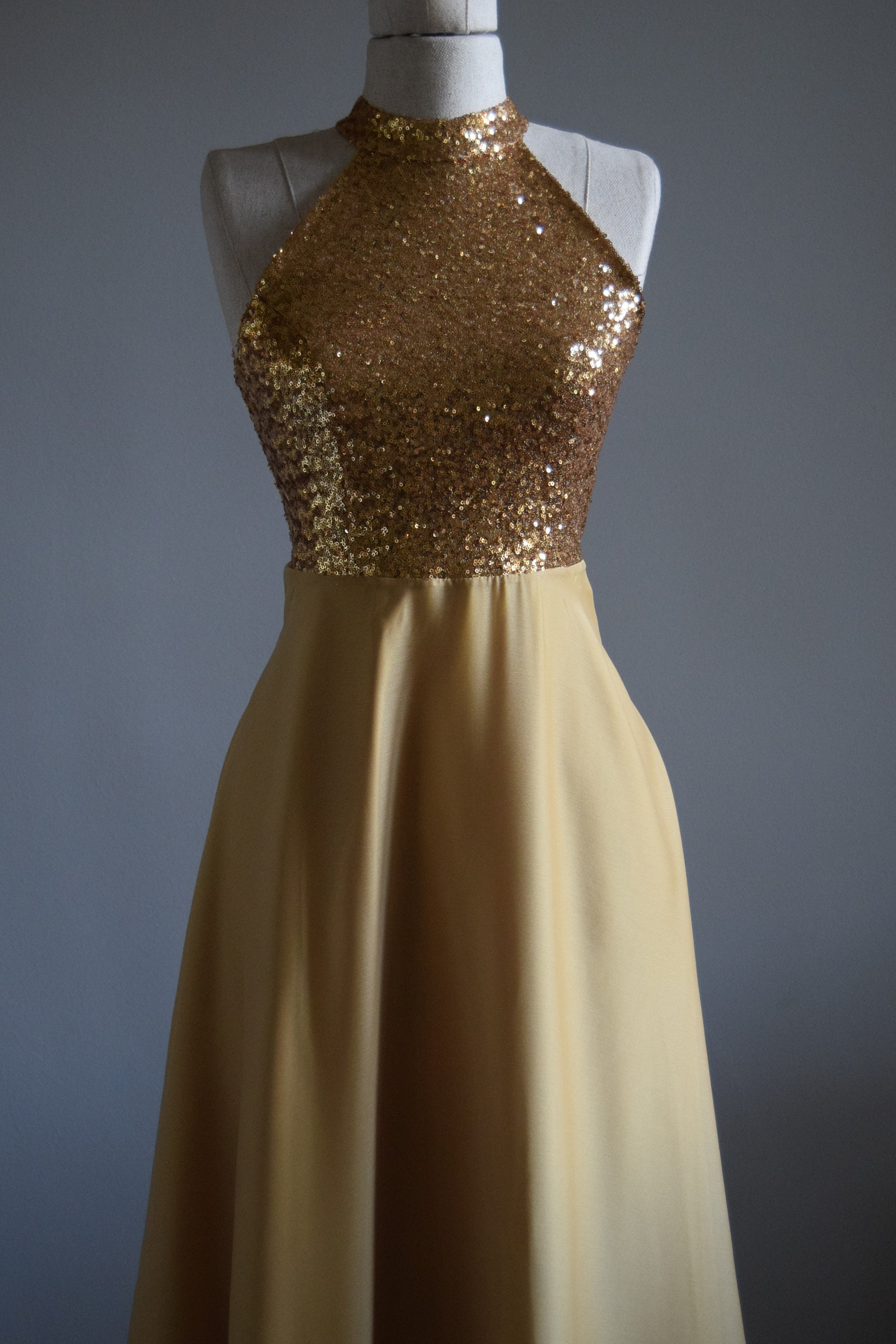 Gold Sequin Halter Maxi Dress: Custom Bridesmaid Dress