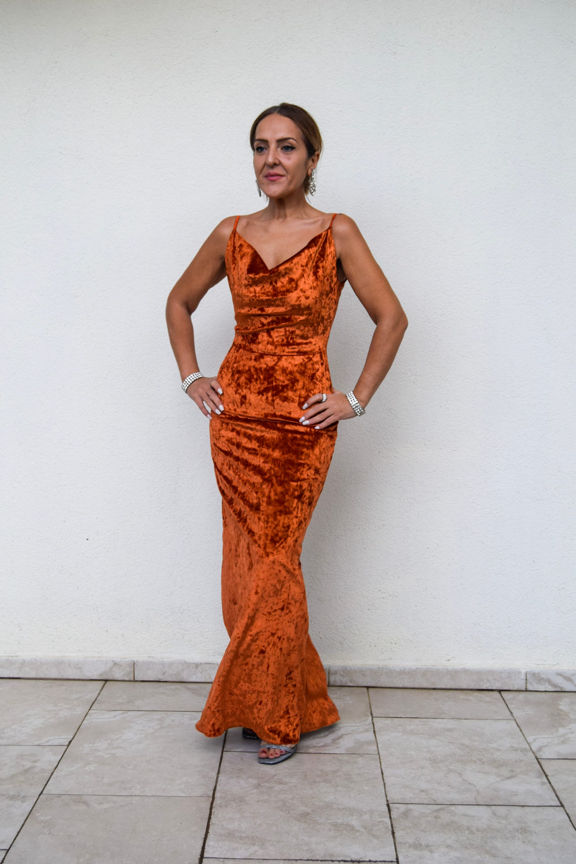 Rust Golden Velvet Dress - Etsy