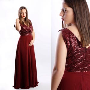 Handmade Chiffon With Top Sequin Bridesmaid Dress in Burgundy