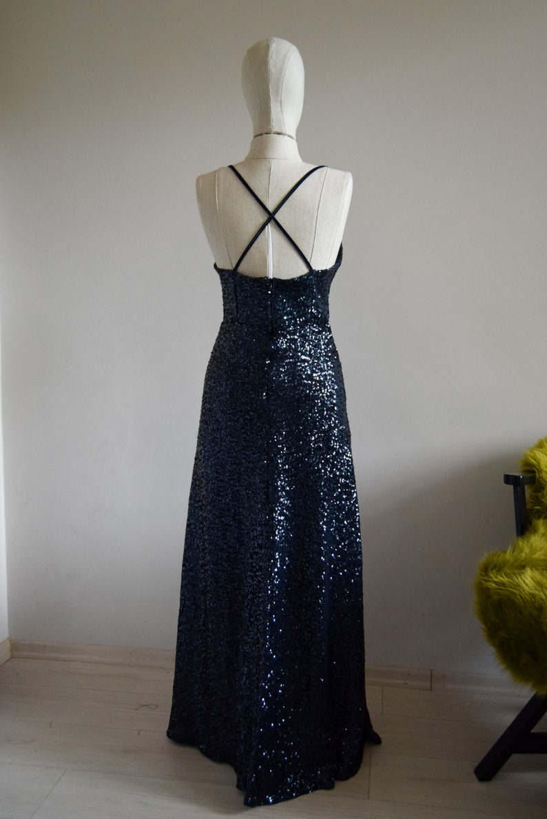 Made To Measure Full Sequin Navy Blue Bridesmaid Dress Wedding Reception Flattering Sparkle Bridal Guest Dress Mother Of Bride Dress image 4