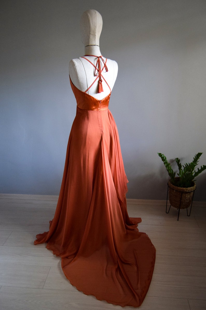 Georgette/silk Chiffon With Top Satin Asymmetric Orange Bridal - Etsy