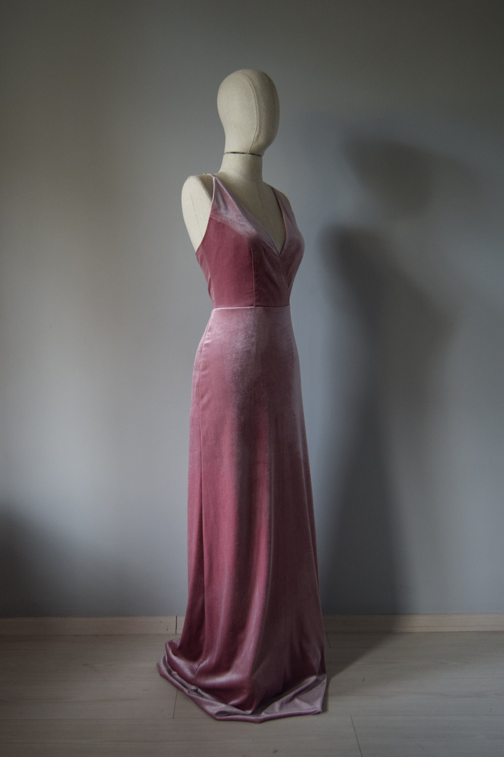 Cinnamon Rose Velvet Bridesmaid Dress: Deep V-neck, A-line Gown - Etsy