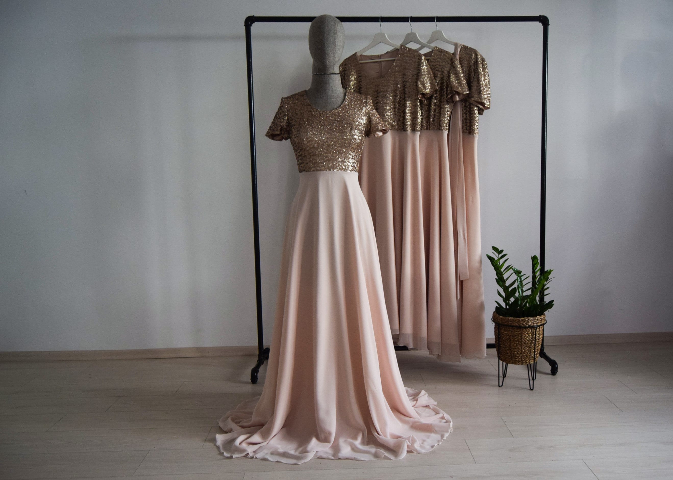 Rose Gold Chiffon With Top Sequin Champagne Bridesmaid Dress - Etsy