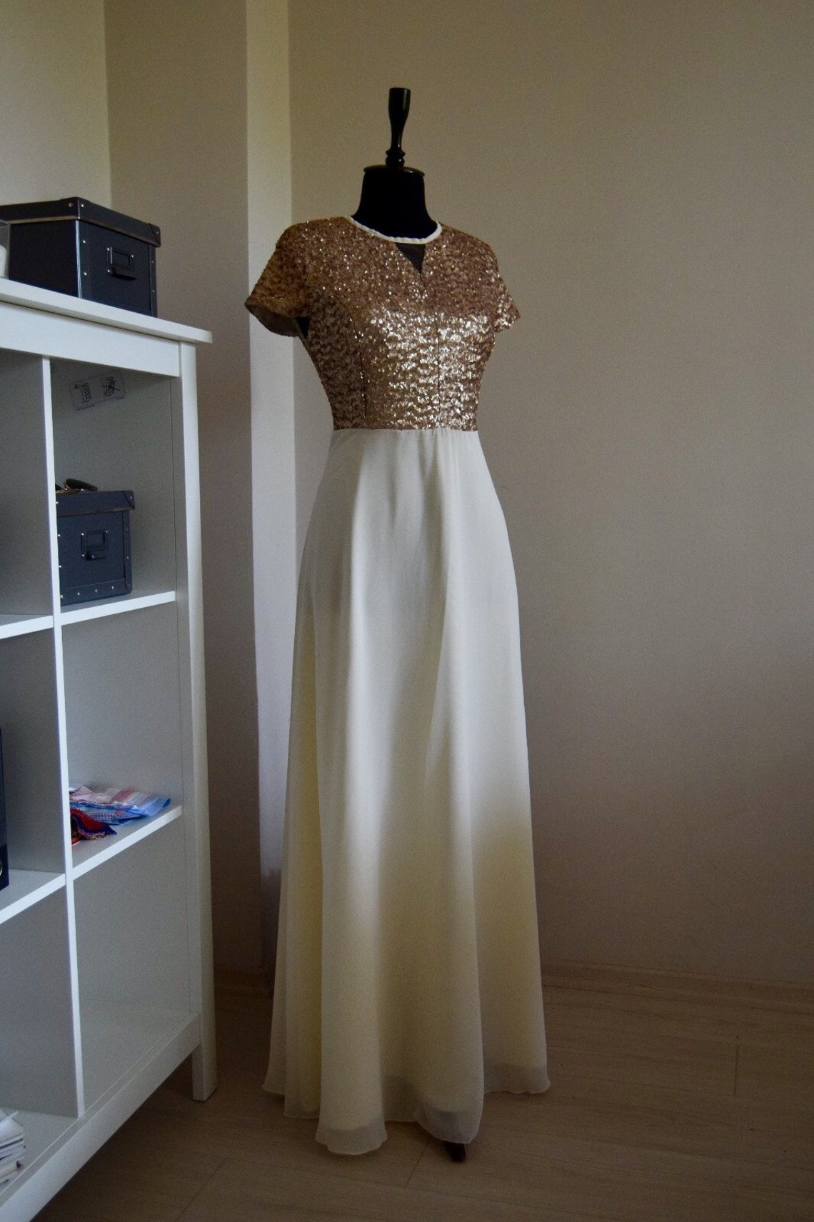 Custom Made Charming Chiffon With Top Sequin Gold Bridesmaid image 2