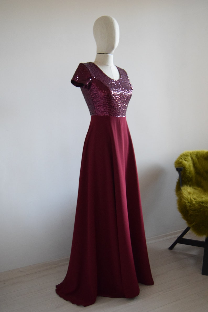 High Low Sequins And Chiffon Dresses Burgundy main image 1