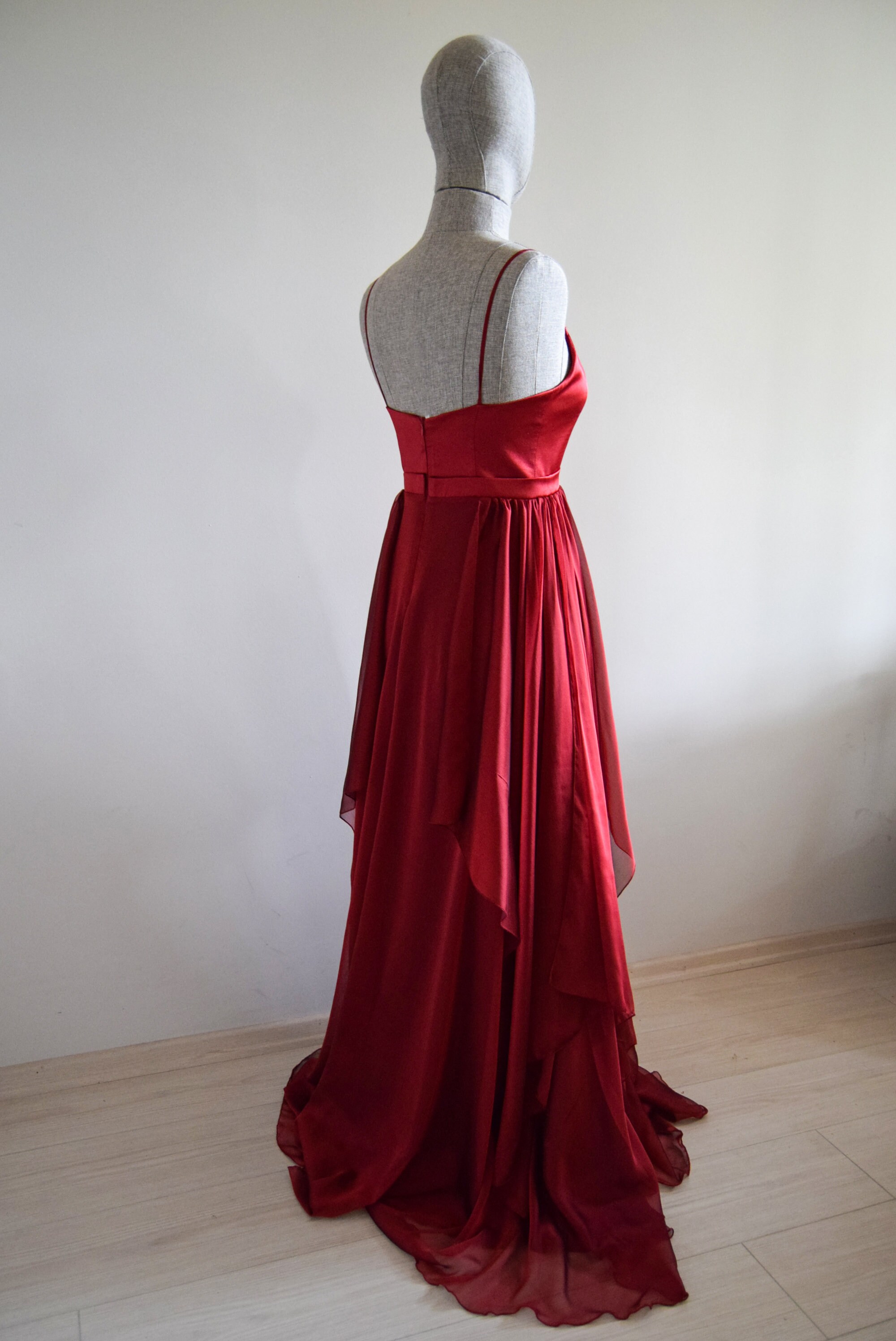 Fairy-tail Silk Chiffon Crimson Maxi Dress in Spaghetti | Etsy