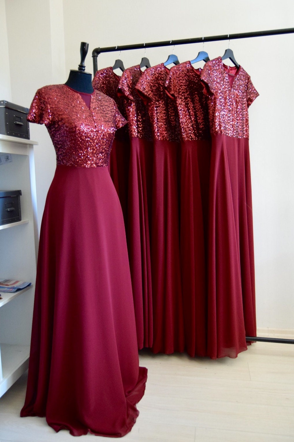 Maroon sequin bridesmaid dress sale