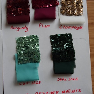 Sequin Fabric Swatches, Sequin Bridesmaid Dress Colour Samples