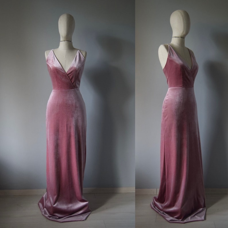 Velvet Bridesmaid Dress in Cinnamon Rose Deep V Strap Back Etsy