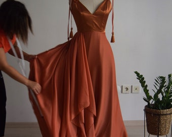 etsy burnt orange bridesmaid dress Burnt Orange Velvet Infinity Bridesmaid Dresses/Customization Size –  ScholleDress main image 1