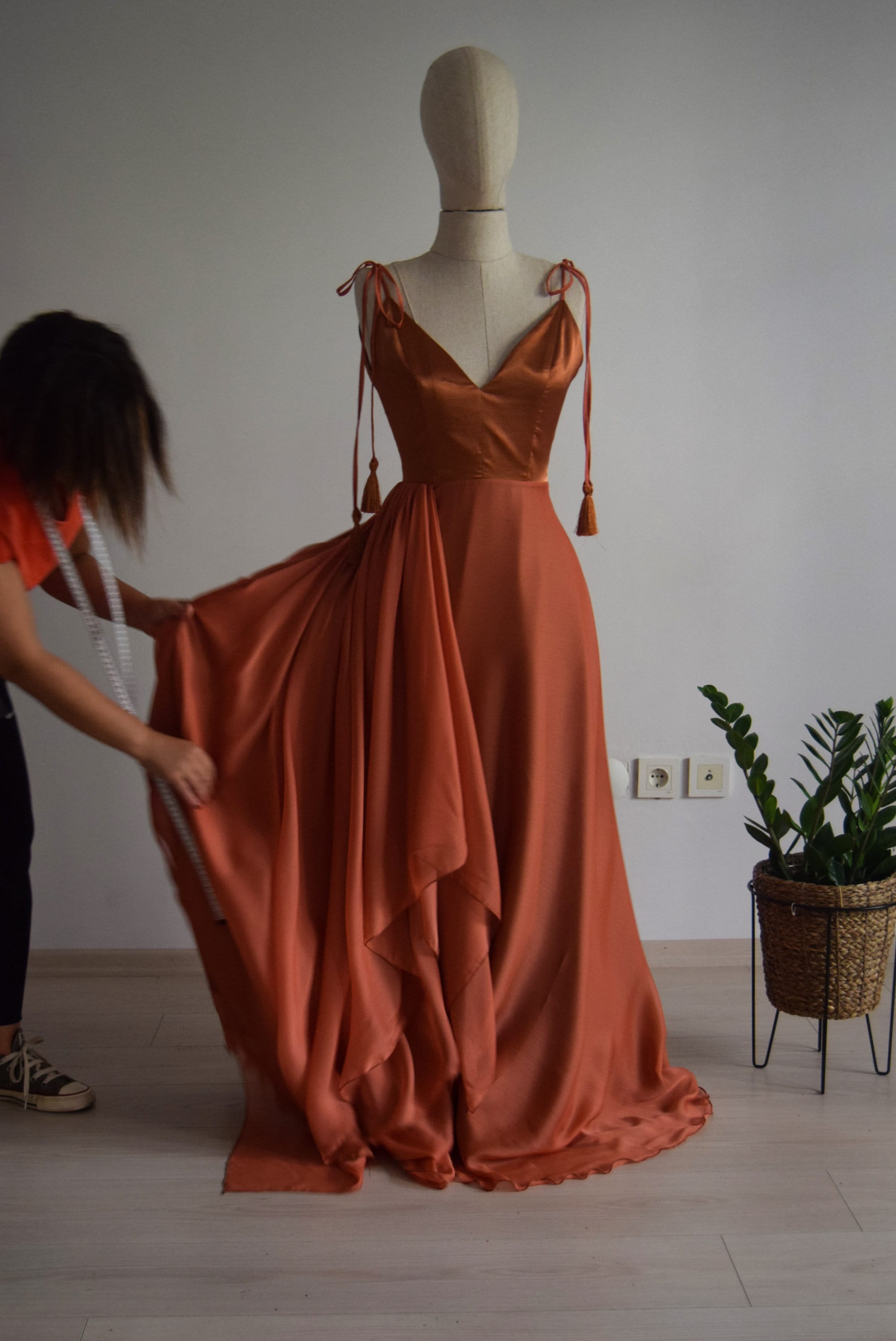 Chiffon With Top Satin Copper Bridesmaid Dress Etsy