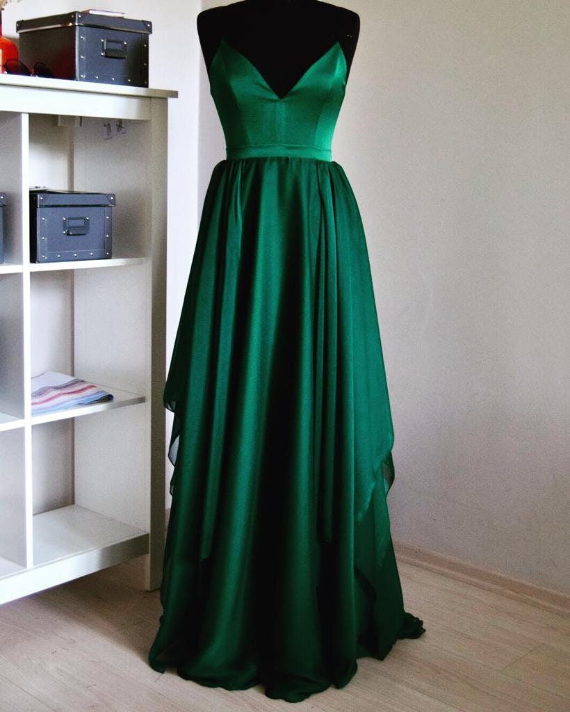 Emerald Green Chiffon Maxi Dress: Asymmetrical Spaghetti Strap Prom Gown - Etsy Emerald Green Chiffon Maxi Dress: Asymmetrical Spaghetti Strap Prom Gown - Etsy