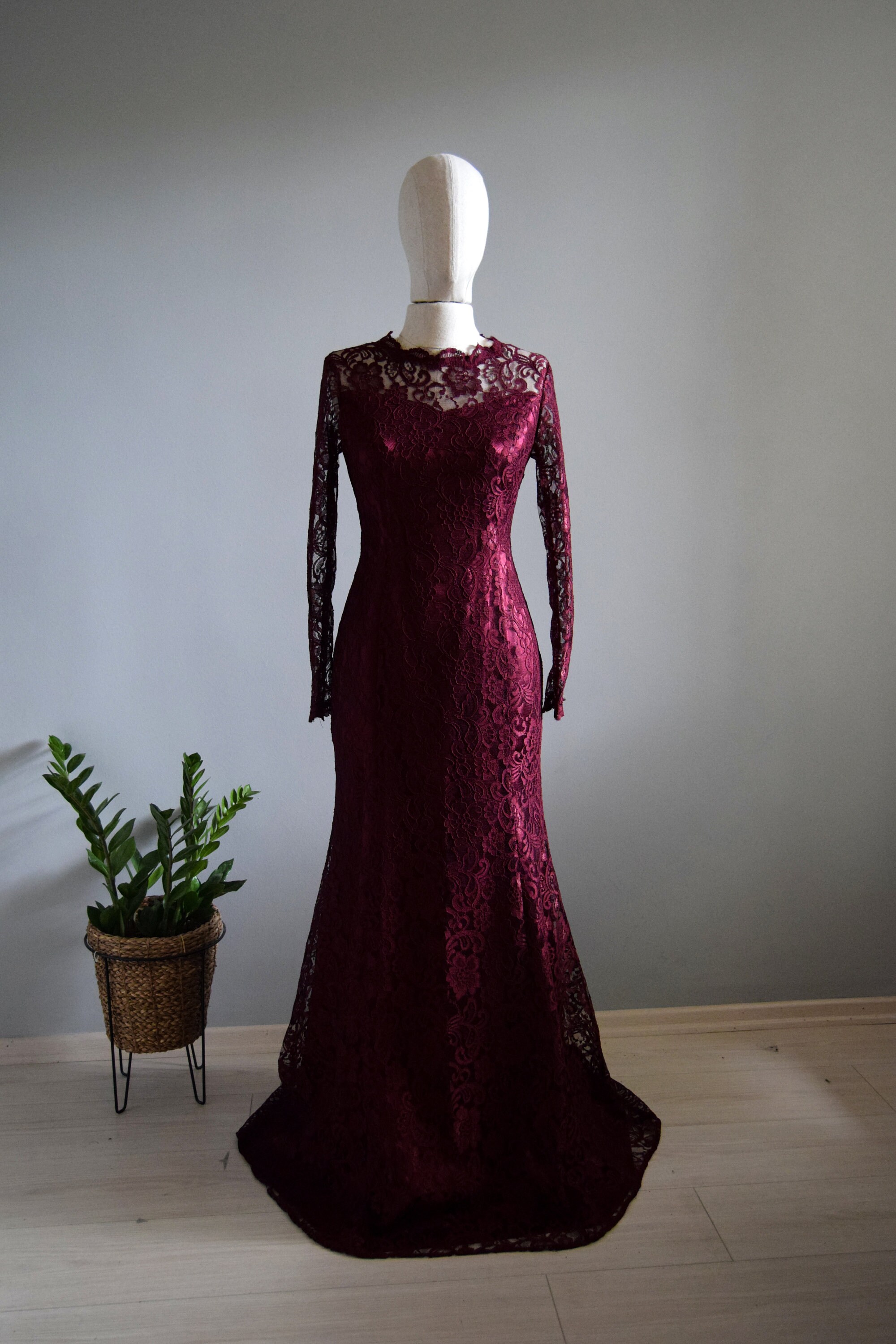 burgundy lace bridesmaid dresses White Lace Off-the-shoulder Burgundy Bridesmaid Dress