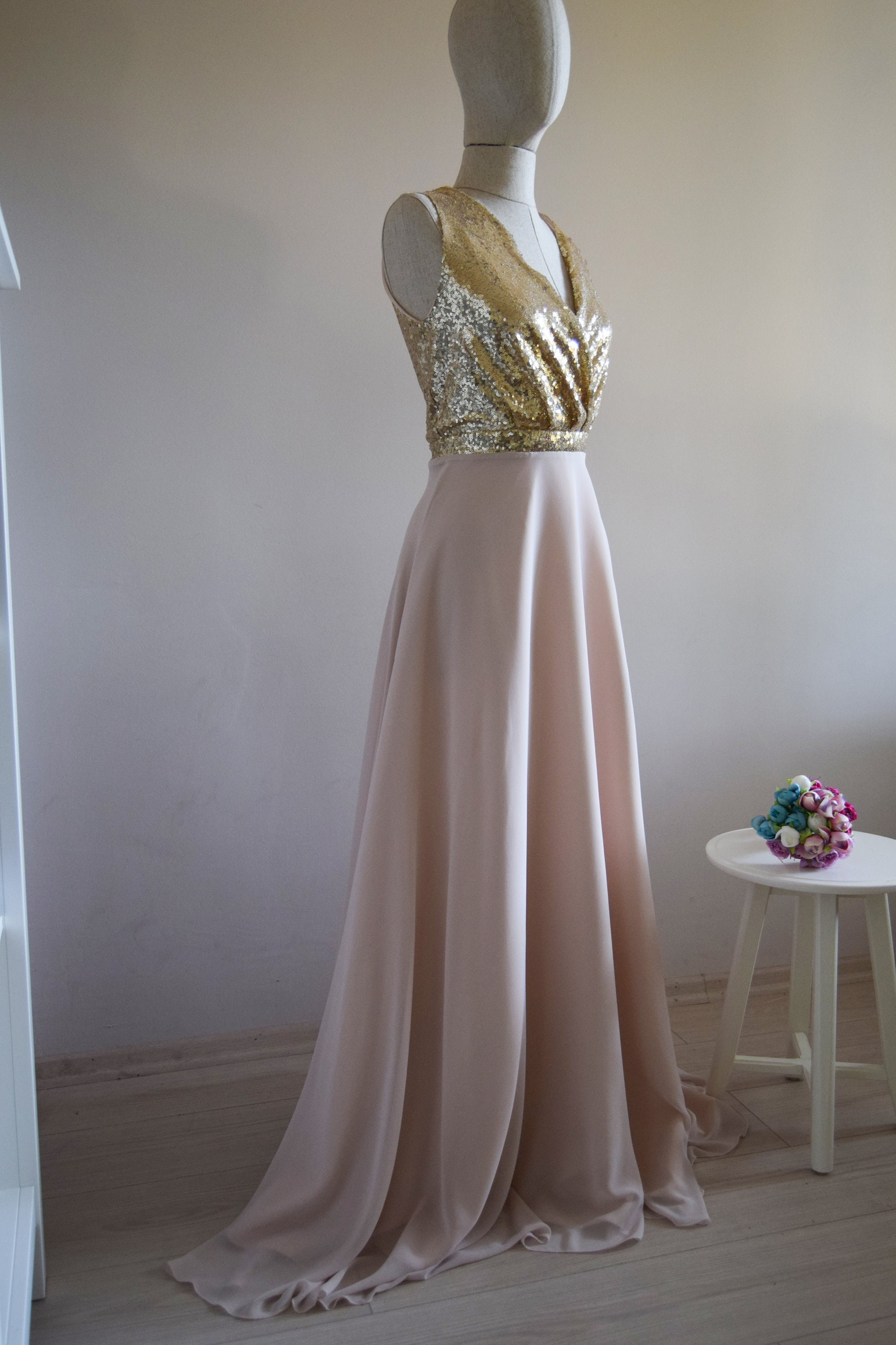Made to Measure Georgette Champagne Chiffon With Top Gold - Etsy