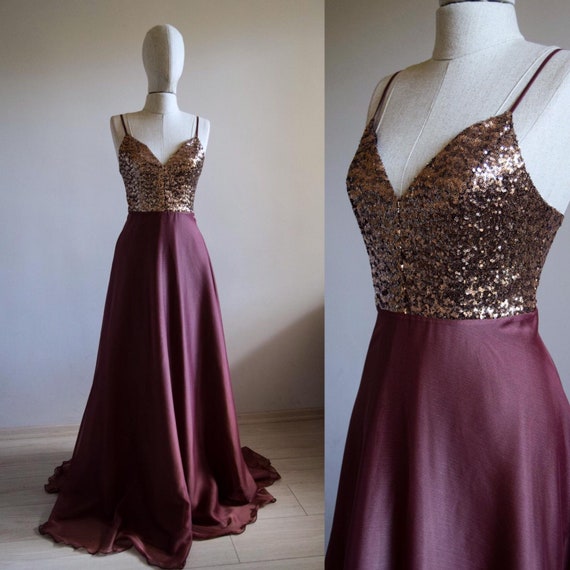 copper sequin bridesmaid dress
