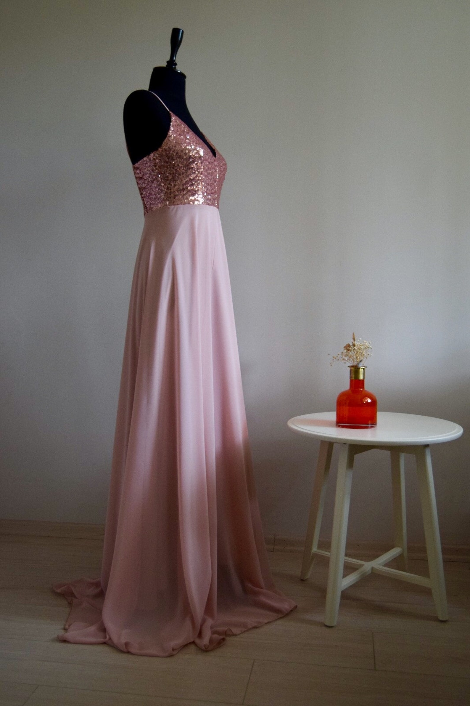 Chiffon With Top Sequin Rose Gold Bridesmaid Dress Rose Gold - Etsy