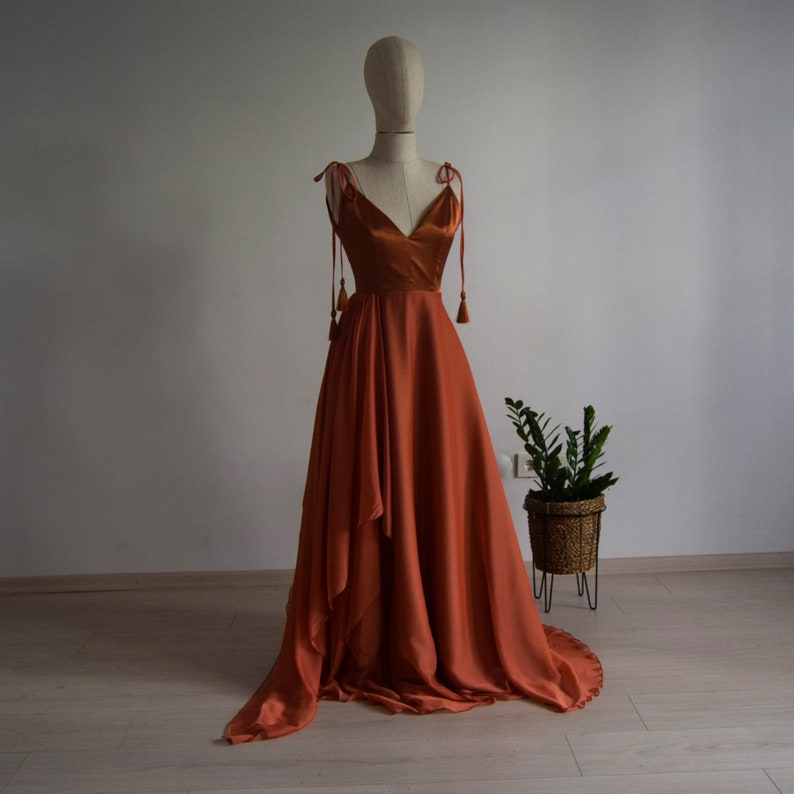 Chiffon With Top Satin Copper Bridesmaid Dress Etsy