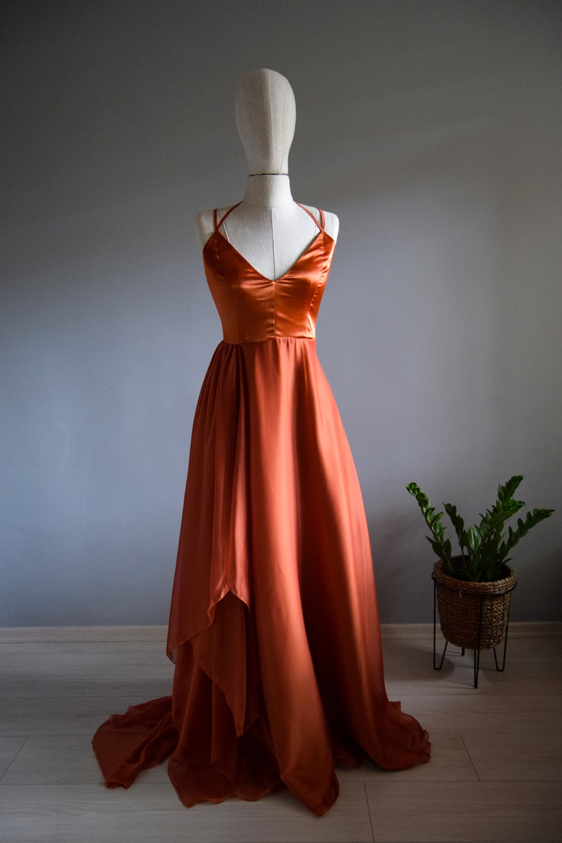 Georgette/silk Chiffon With Top Satin Asymmetric Orange Bridal - Etsy