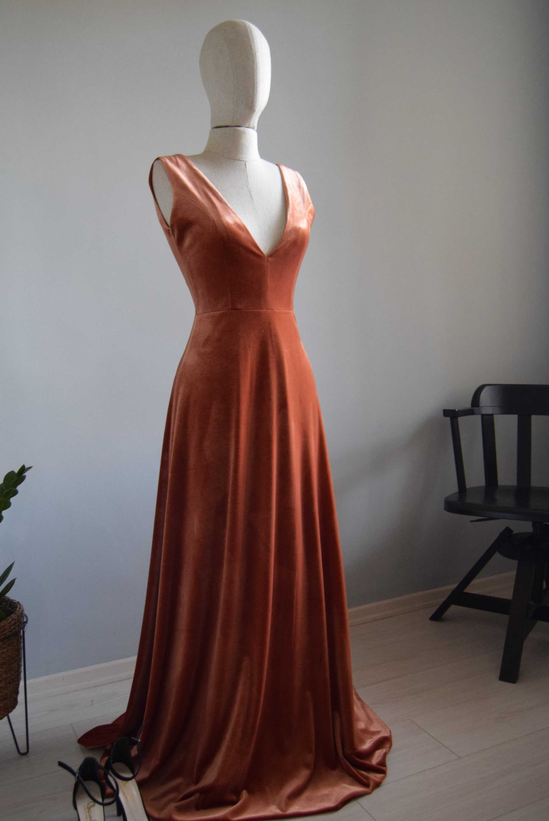 2022 Velvet Bridesmaid Dress in Rusty Orange Deep V Neck Line - Etsy