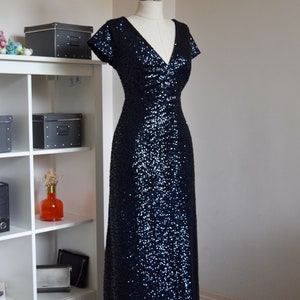 Made To Measure Full Sequin Navy Blue Bridesmaid Dress Wedding Reception Flattering Sparkle Bridal Guest Dress Mother Of Bride Dress image 3