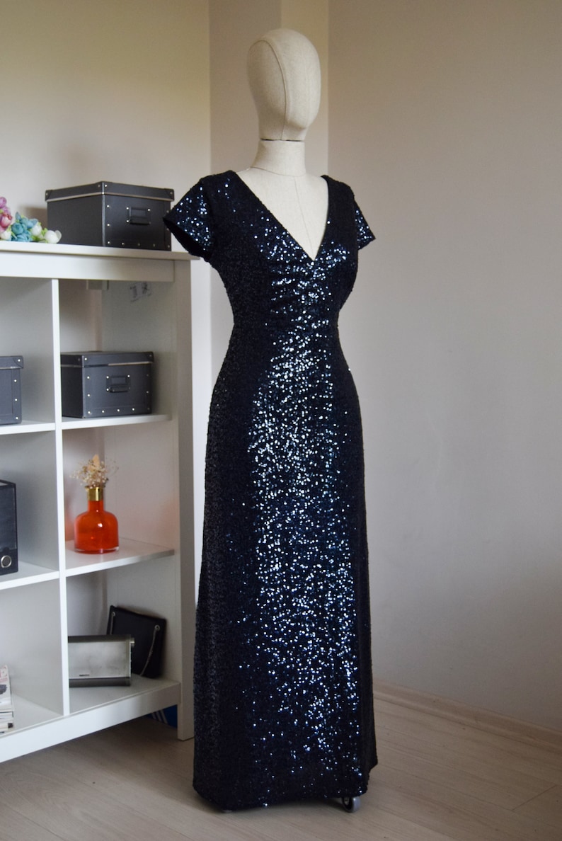 Made To Measure Full Sequin Navy Blue Bridesmaid Dress Wedding Reception Flattering Sparkle Bridal Guest Dress Mother Of Bride Dress image 3