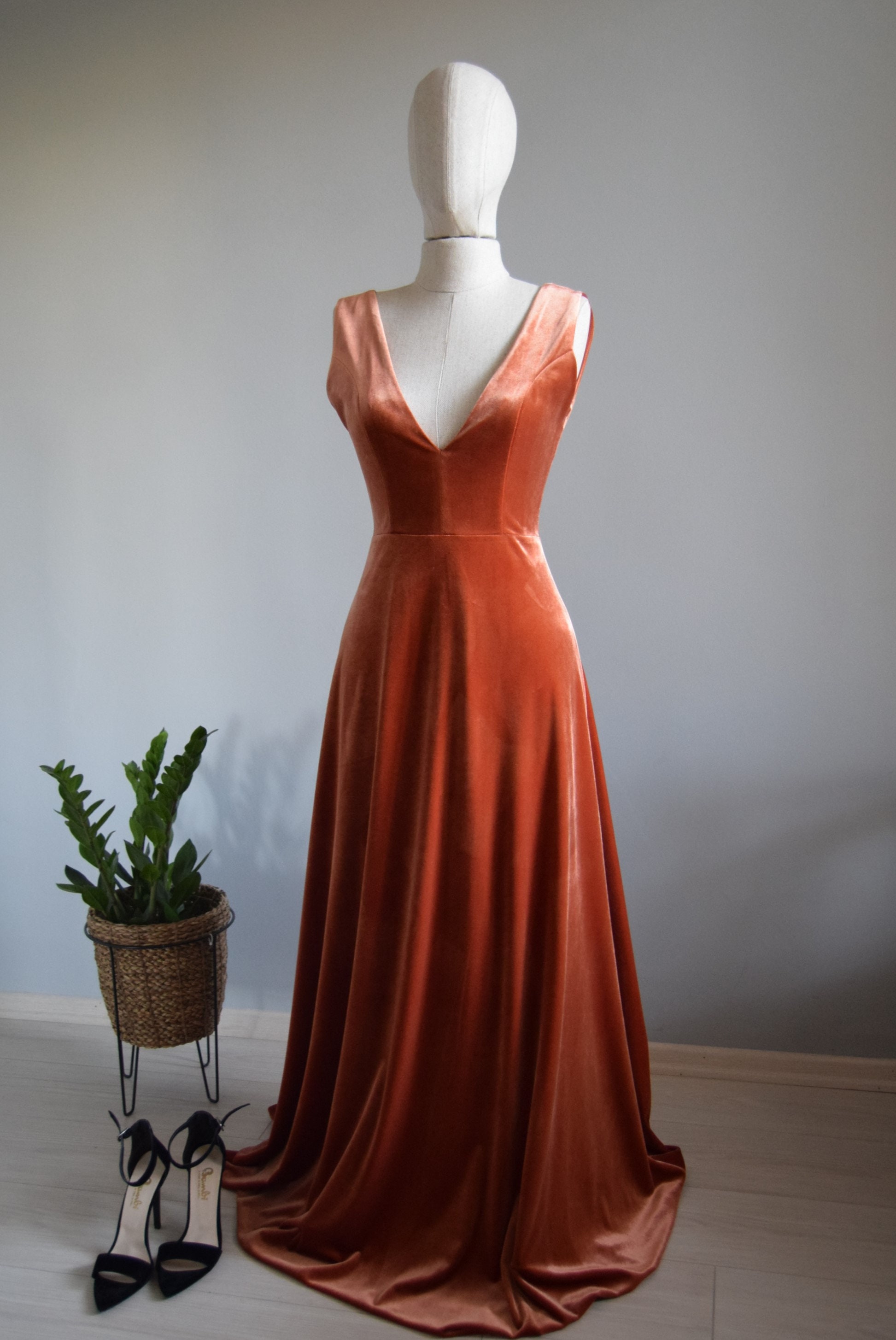 2022 Velvet Bridesmaid Dress in Rusty Orange Deep V Neck Line - Etsy