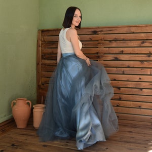 Long Dusty Blue Photo Shoot Tulle Wedding Skirt | Bridesmaid High Waist Maxi Photoshoot Skirt | Tutu Ballet Skirt | Tutu Princess Skirt