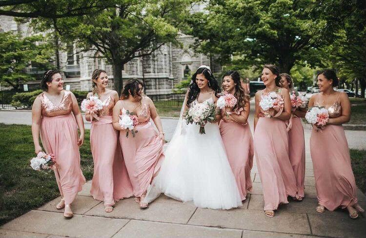 Sequin bodice bridesmaid dress with chiffon skirt sale