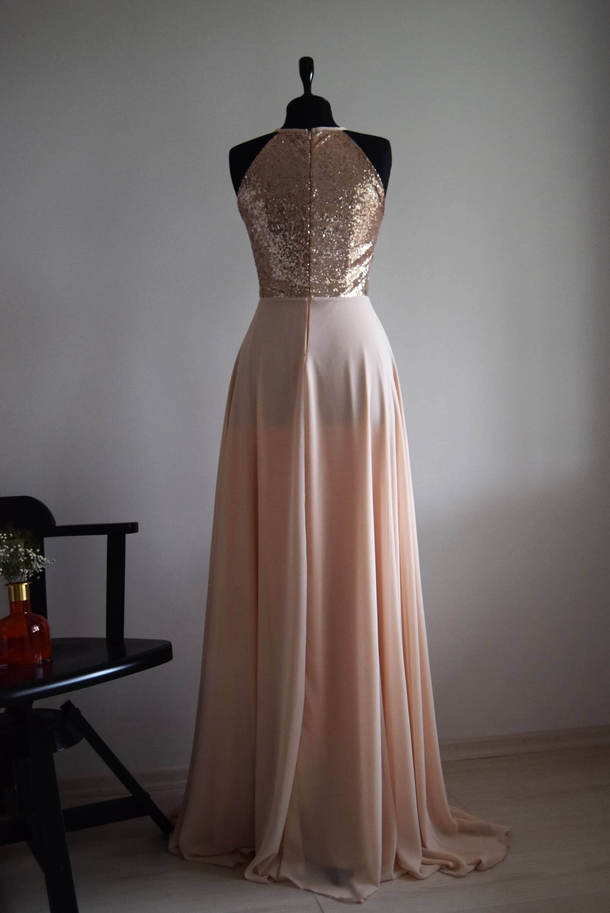 Champagne chiffon sleeveless dress sale