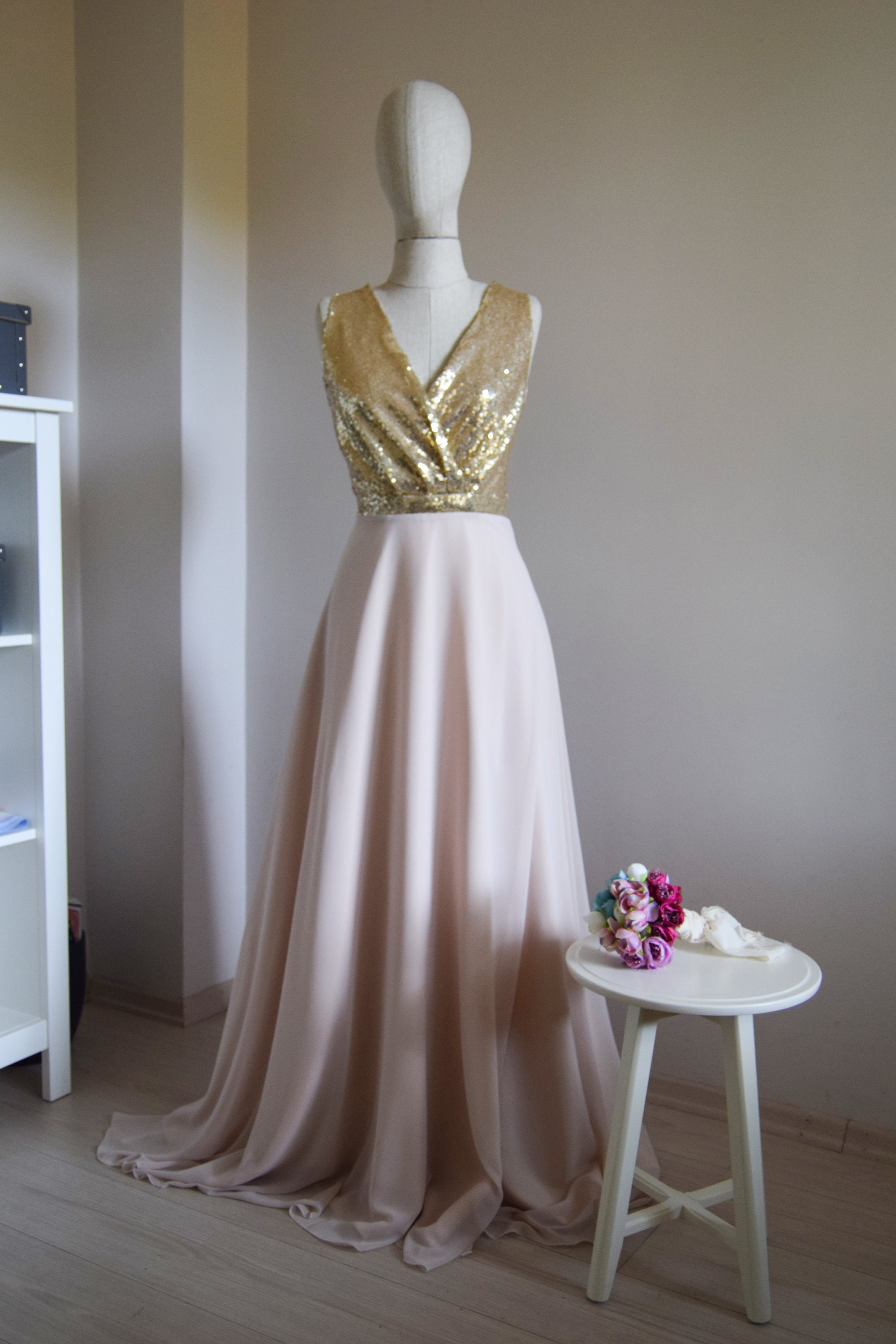 Made to Measure Georgette Champagne Chiffon With Top Gold - Etsy