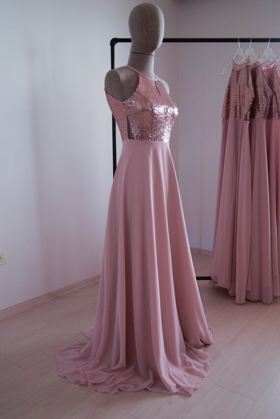 Blush sequin bridesmaid dresses sale