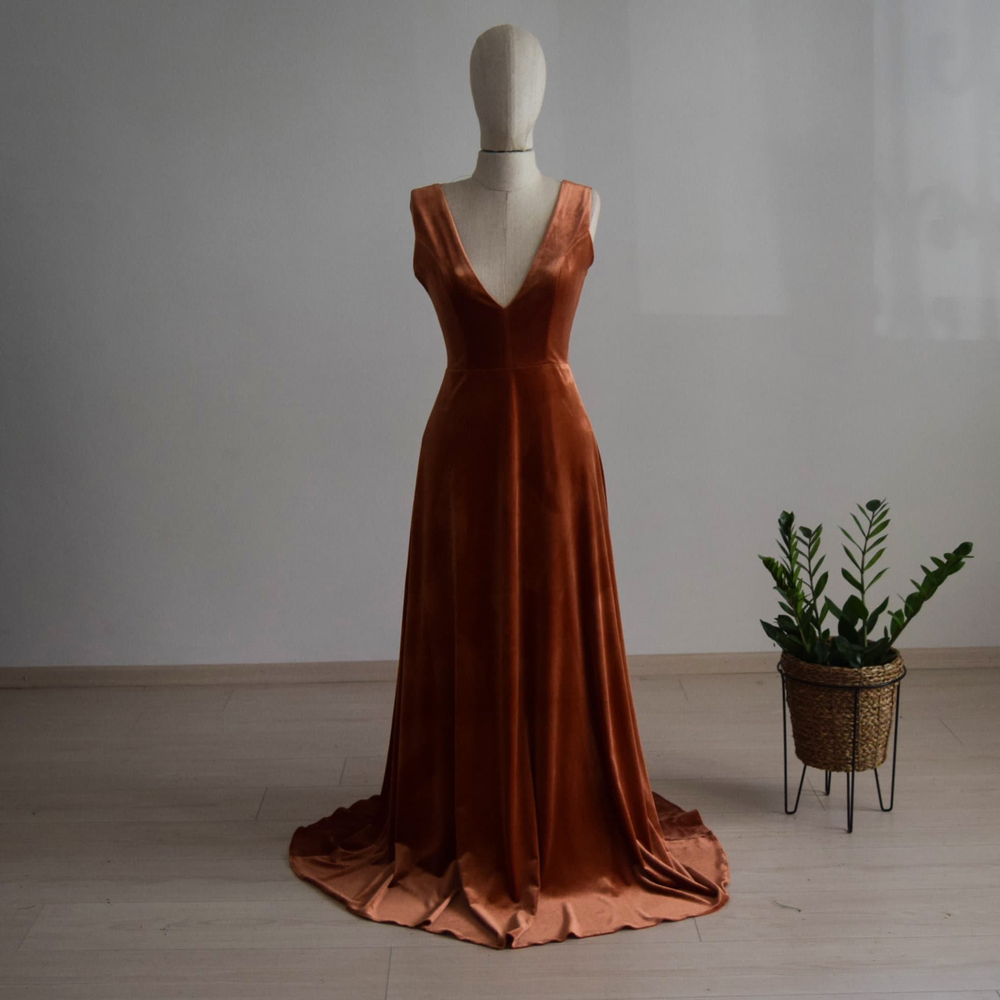 Made to Measure Rust Velvet Bridesmaid Dress: Deep V Open Back - Etsy