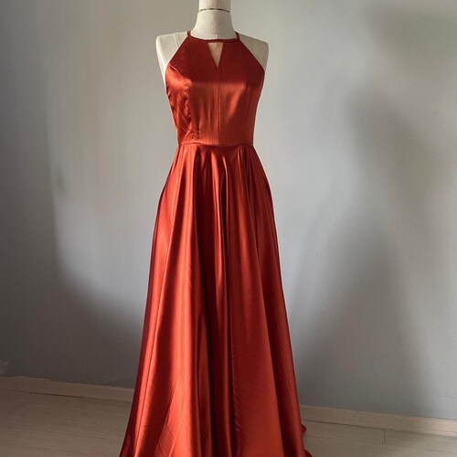 satin burnt orange bridesmaid dress Burnt Orange Bridesmaid Dress, Bridesmaid Dresses, Multiway Dress, Satin Bridesmaid Dress, Infinity Dress, Rust Long Dress Autumn Fall Dress